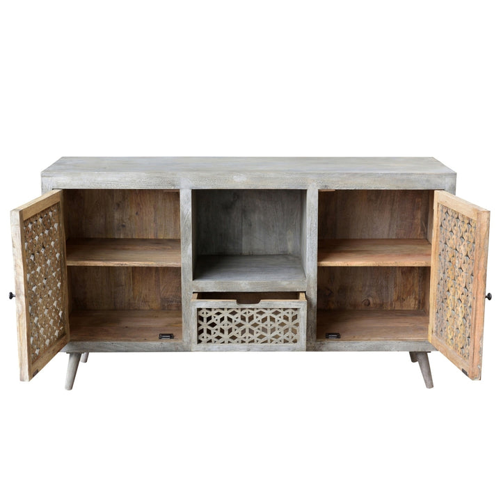 55" Gray Solid Wood Distressed Console Table With Storage With Storage Image 3