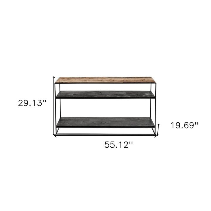 55" Natural and Black Frame Console Table With Storage Image 10