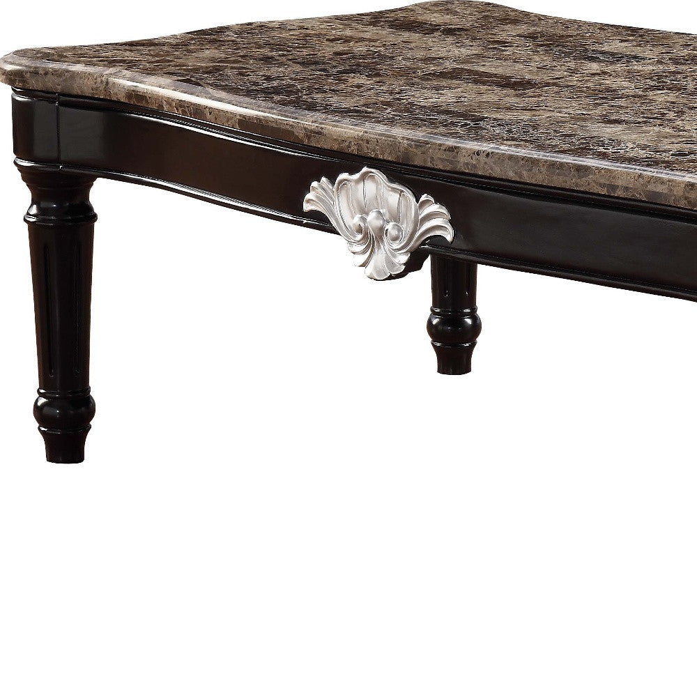 56" Brown And Black Faux Marble And Solid And Manufactured Wood Coffee Table Image 3