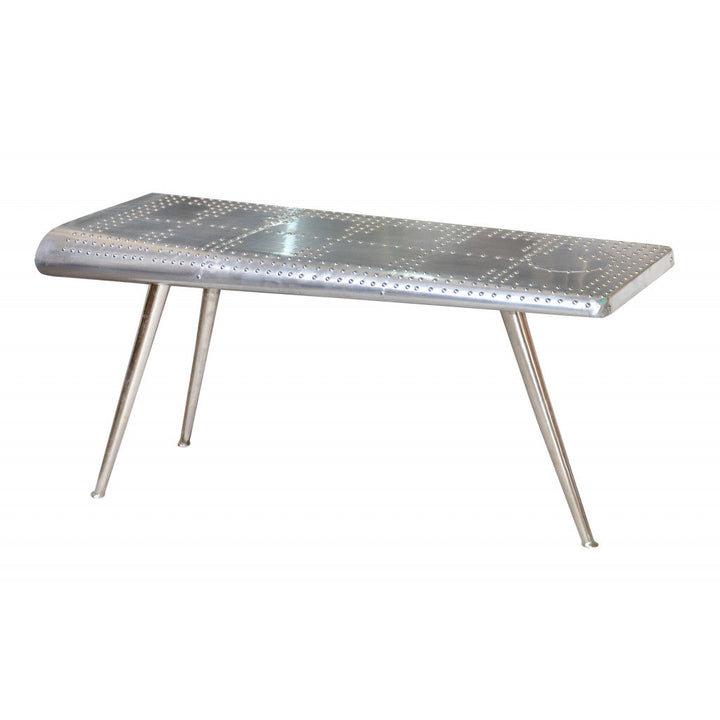 56" Silver Aluminum Three Leg Console Table Image 1