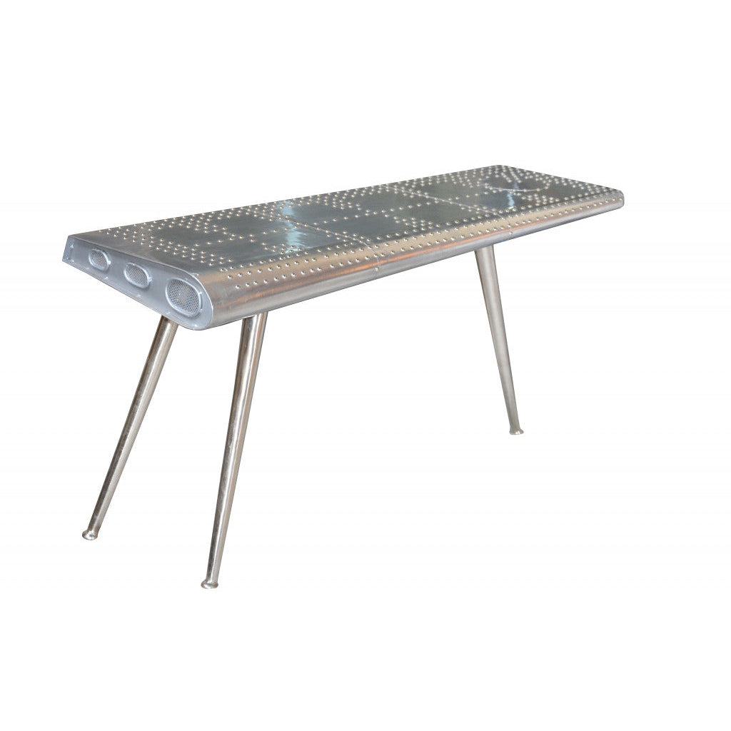 56" Silver Aluminum Three Leg Console Table Image 2