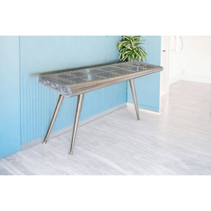 56" Silver Aluminum Three Leg Console Table Image 6