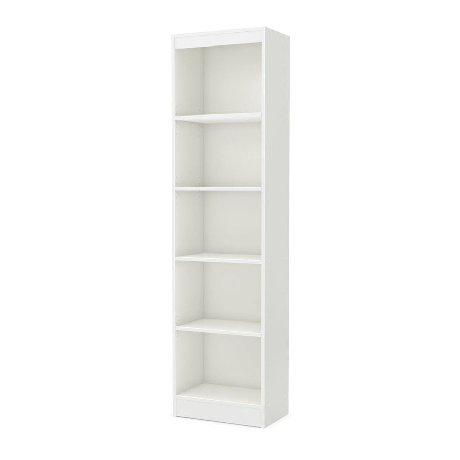 5-Shelf Narrow Bookcase Storage Shelves in White Wood Finish Image 1