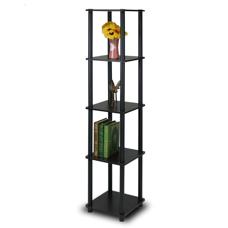 5-Tier Square Corner Display Shelf Bookcase in Espresso/Black Image 1