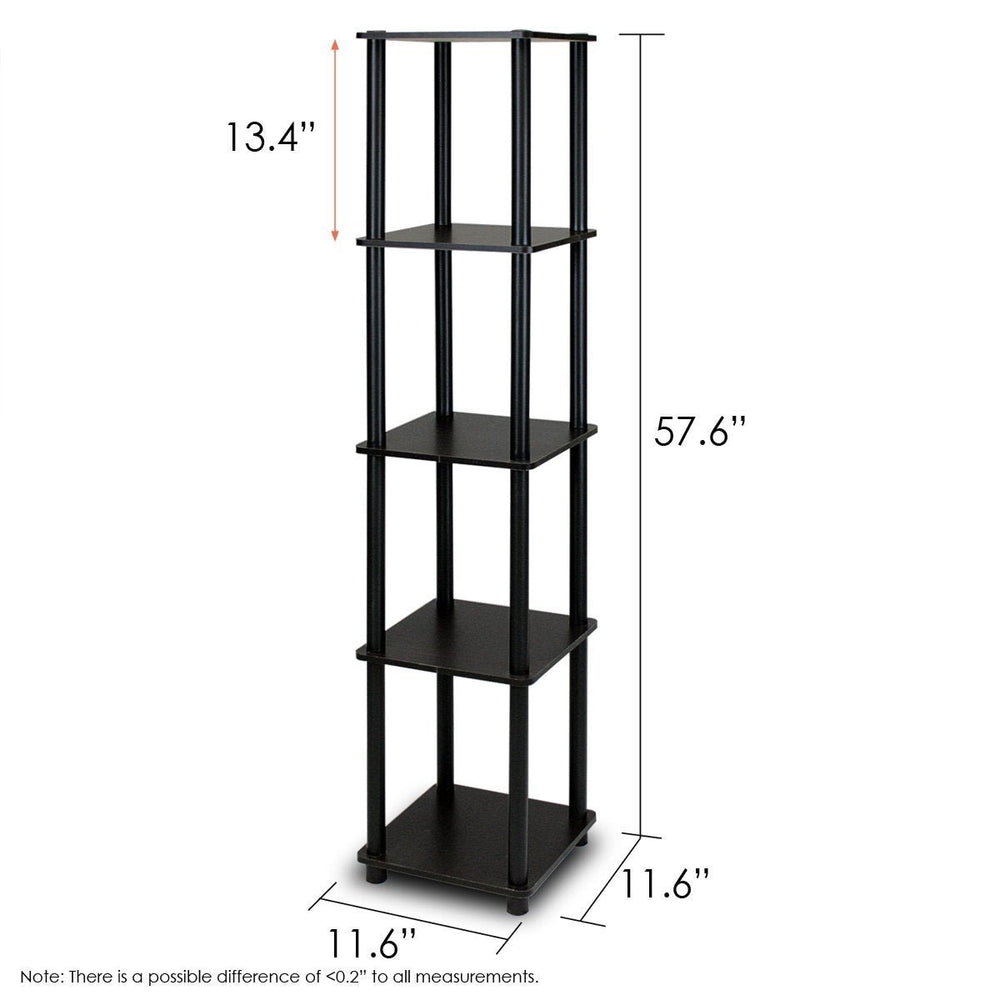 5-Tier Square Corner Display Shelf Bookcase in Espresso/Black Image 2