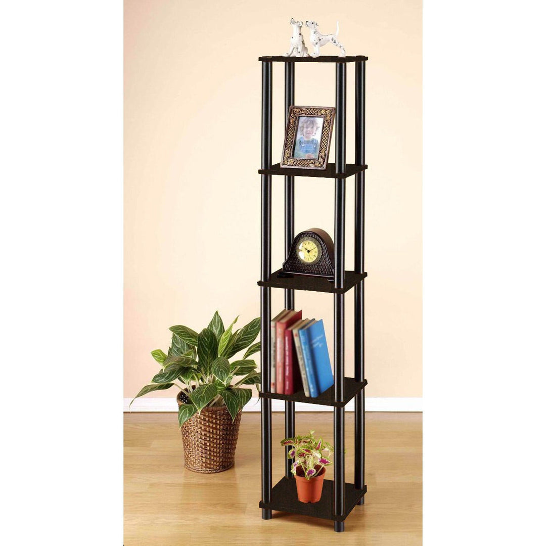 5-Tier Square Corner Display Shelf Bookcase in Espresso/Black Image 4