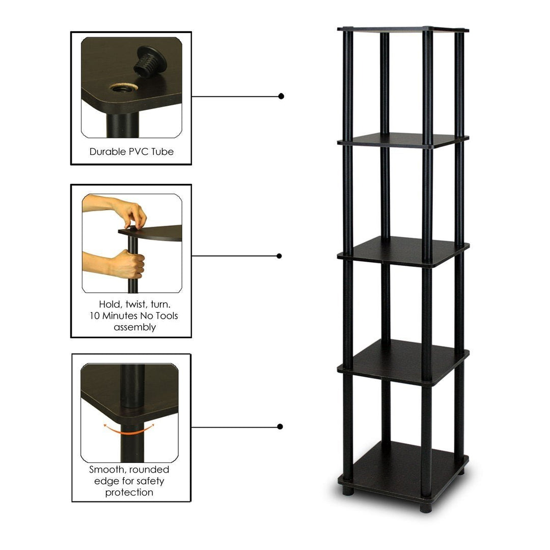 5-Tier Square Corner Display Shelf Bookcase in Espresso/Black Image 5