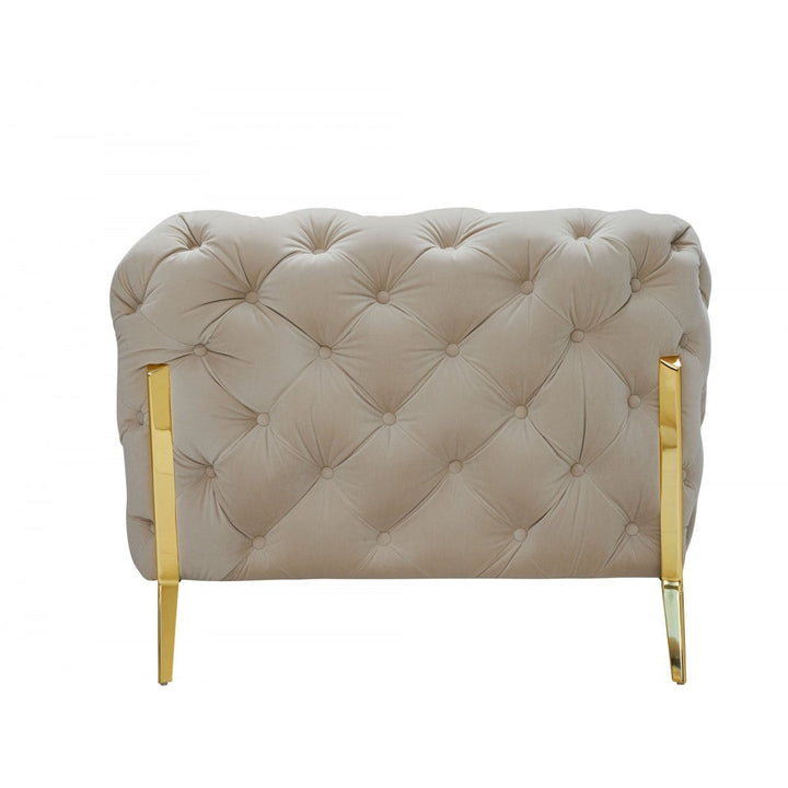 50" Beige Tufted Velvet And Gold Solid Color Lounge Chair Image 4