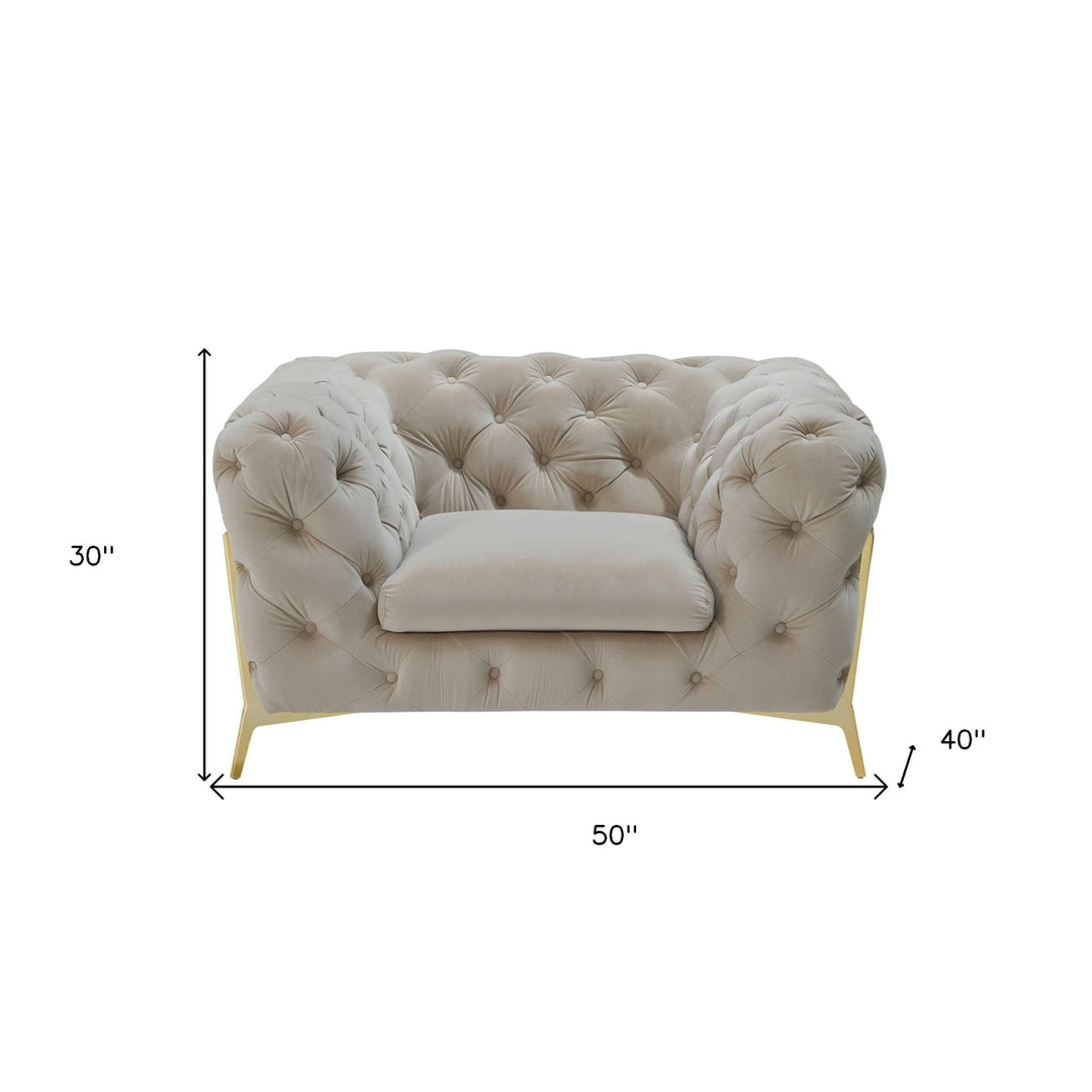 50" Beige Tufted Velvet And Gold Solid Color Lounge Chair Image 5