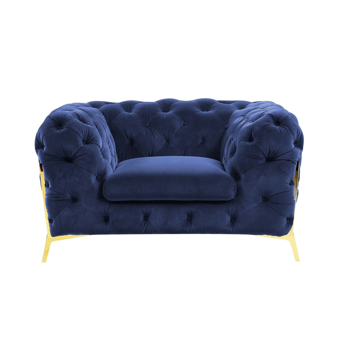 50" Blue Tufted Velvet And Gold Solid Color Lounge Chair Image 1