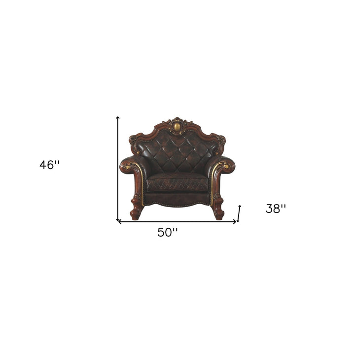 50" Chocolate Faux Leather Tufted Arm Chair Image 4