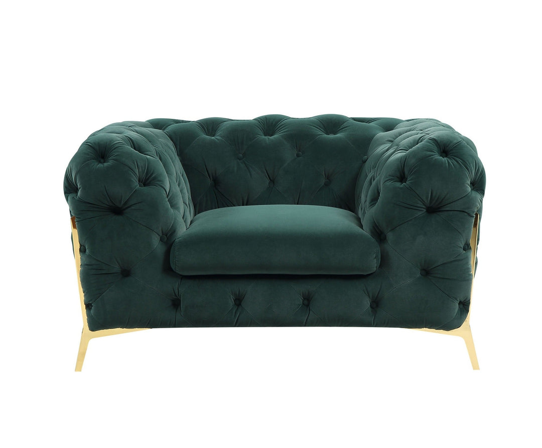 50" Green Tufted Velvet And Gold Solid Color Lounge Chair Image 1