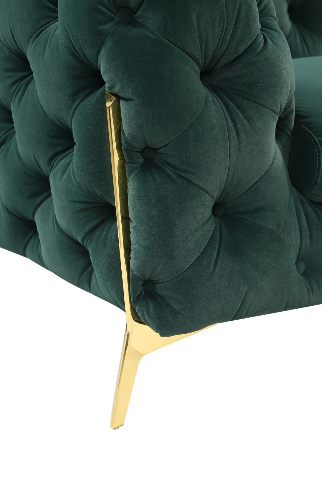 50" Green Tufted Velvet And Gold Solid Color Lounge Chair Image 3