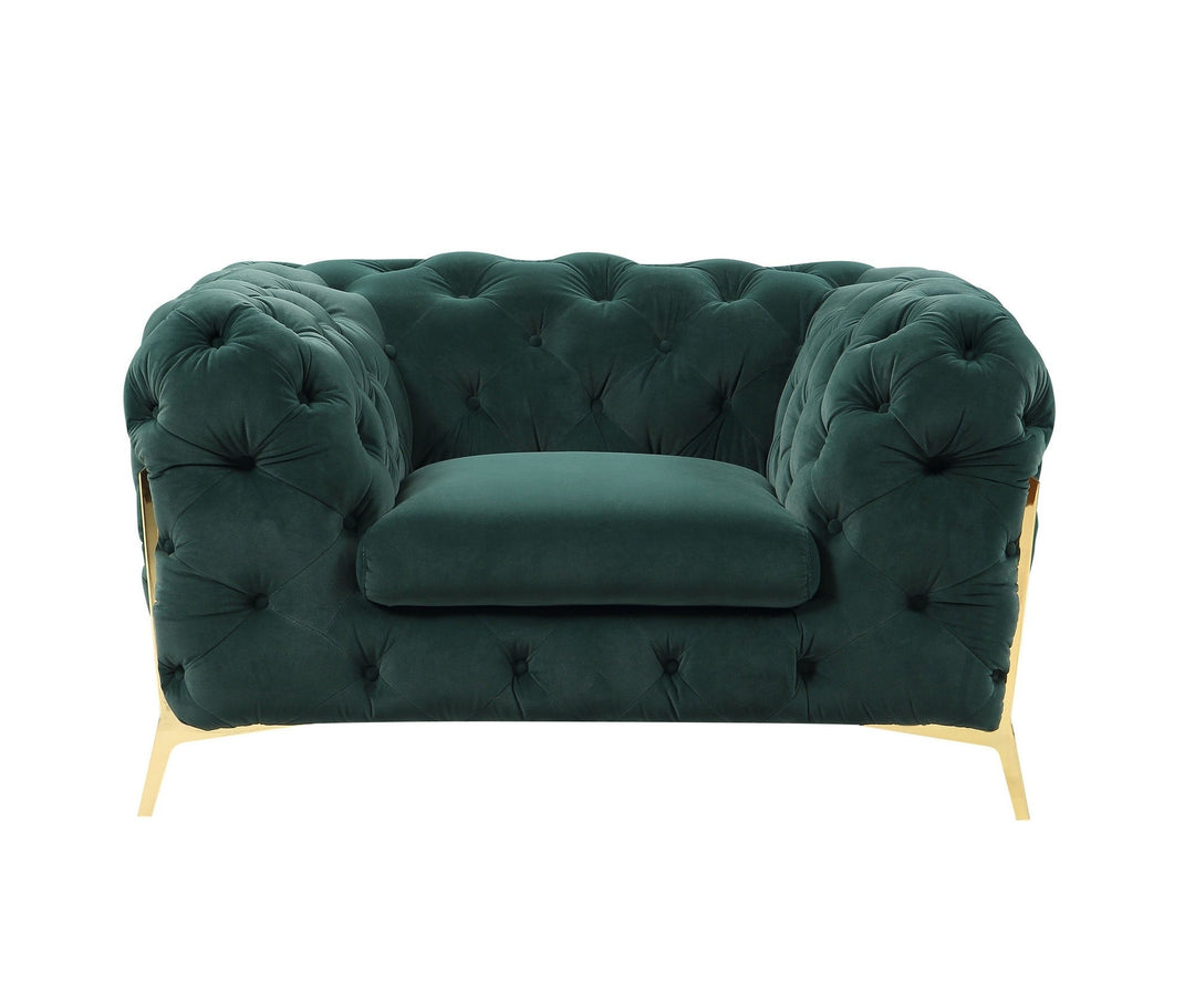 50" Green Tufted Velvet And Gold Solid Color Lounge Chair Image 4