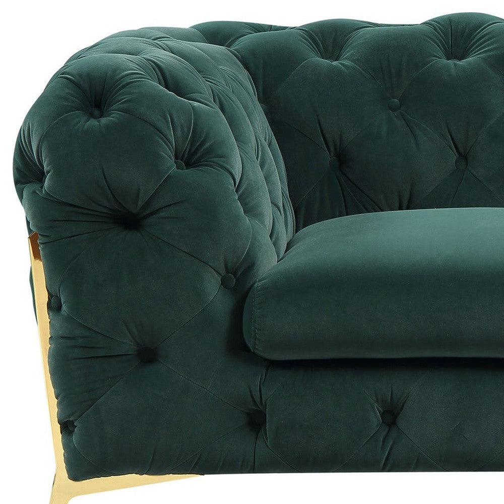 50" Green Tufted Velvet And Gold Solid Color Lounge Chair Image 5