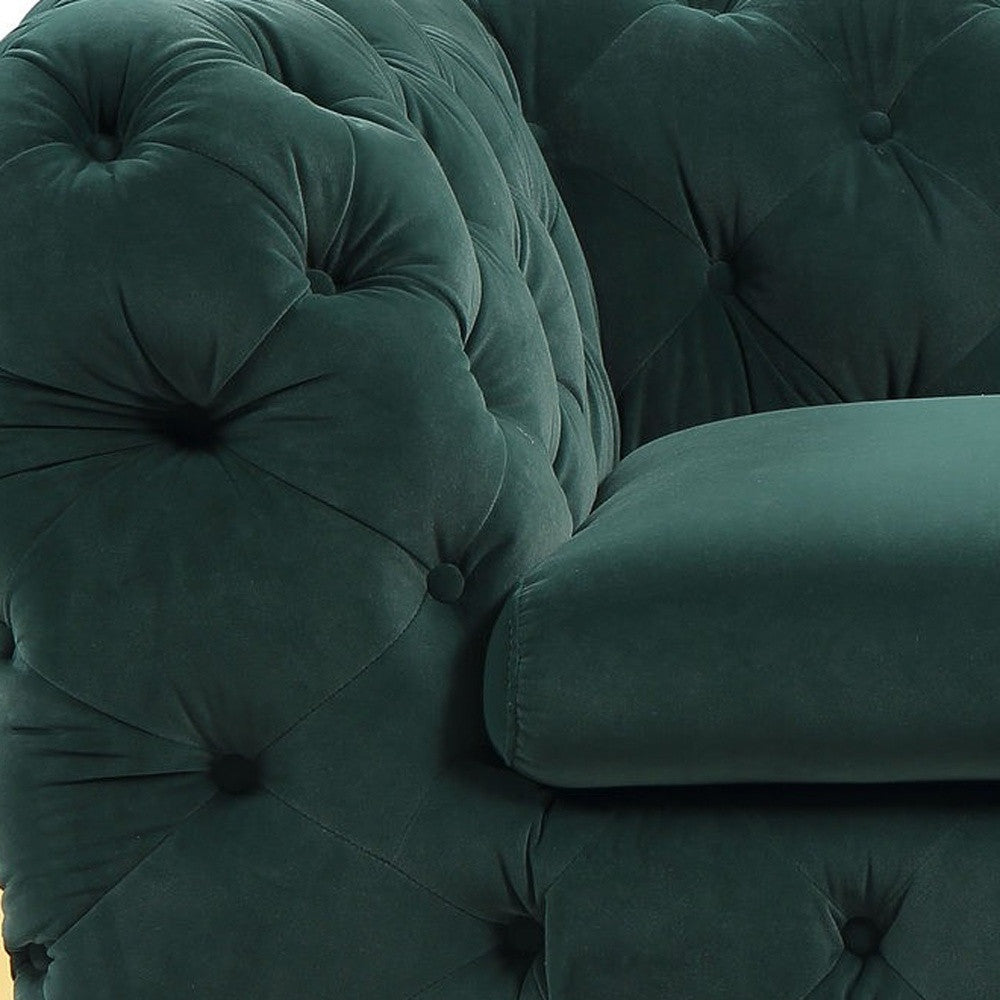 50" Green Tufted Velvet And Gold Solid Color Lounge Chair Image 6