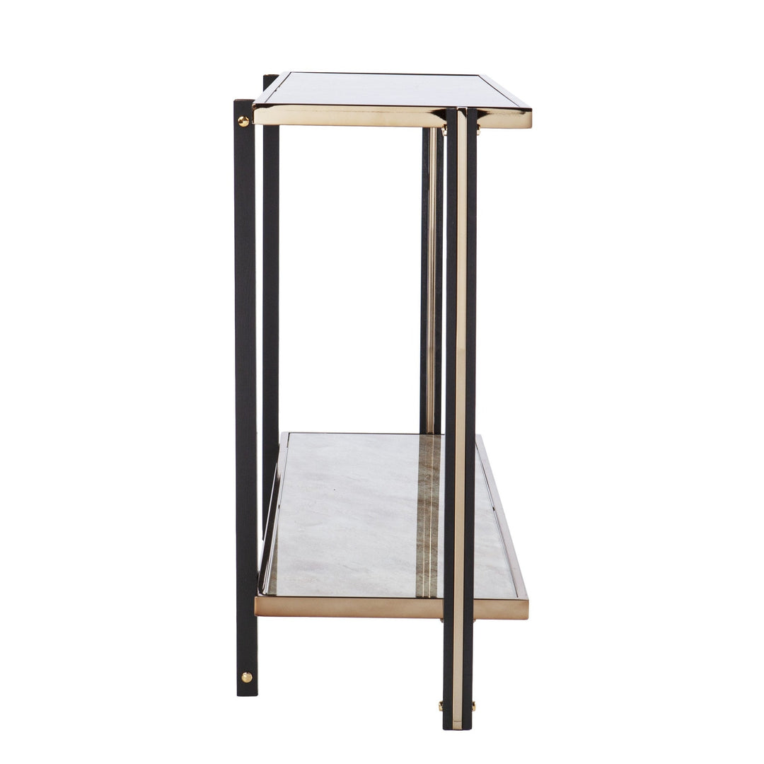 50" Smoky Black and Champagne Glass Mirrored Floor Shelf Console Table With Storage Image 4