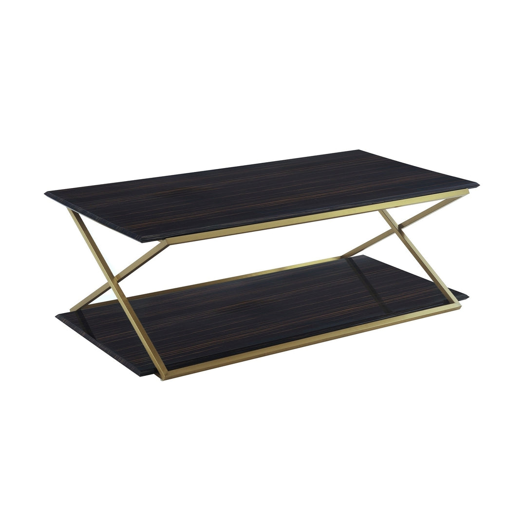 51" Dark Brown And Gold Metal Coffee Table With Shelf Image 1