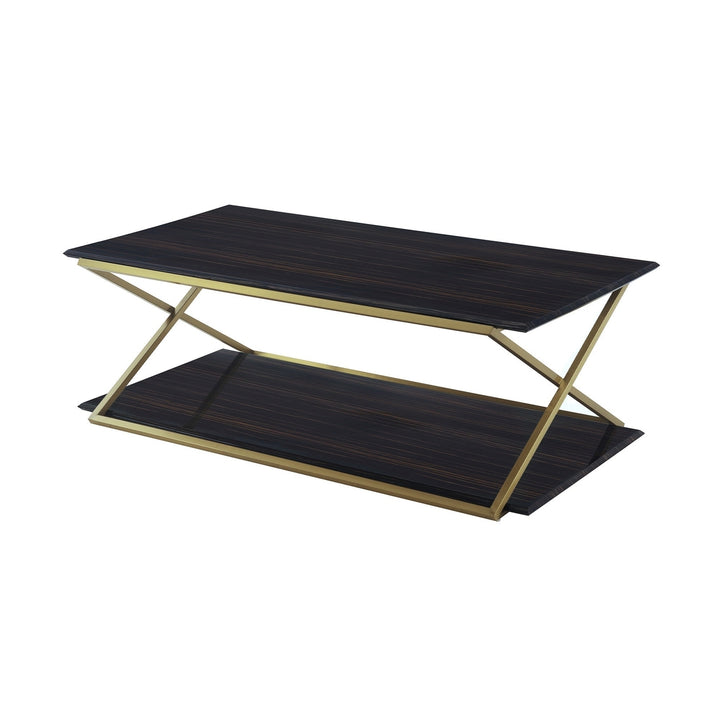 51" Dark Brown And Gold Metal Coffee Table With Shelf Image 4