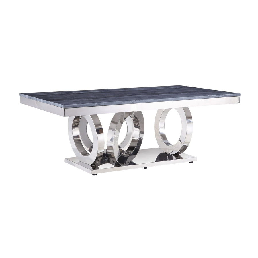 51" Gray And Silver Faux Marble And Stainless Mirrored Coffee Table Image 1