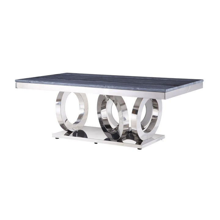 51" Gray And Silver Faux Marble And Stainless Mirrored Coffee Table Image 4