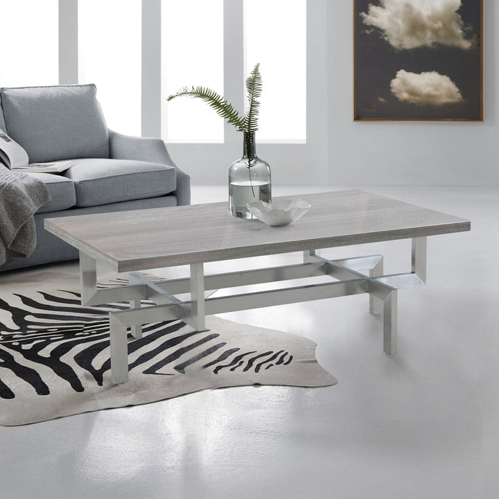 51" Gray And Silver Stainless Steel Coffee Table Image 2