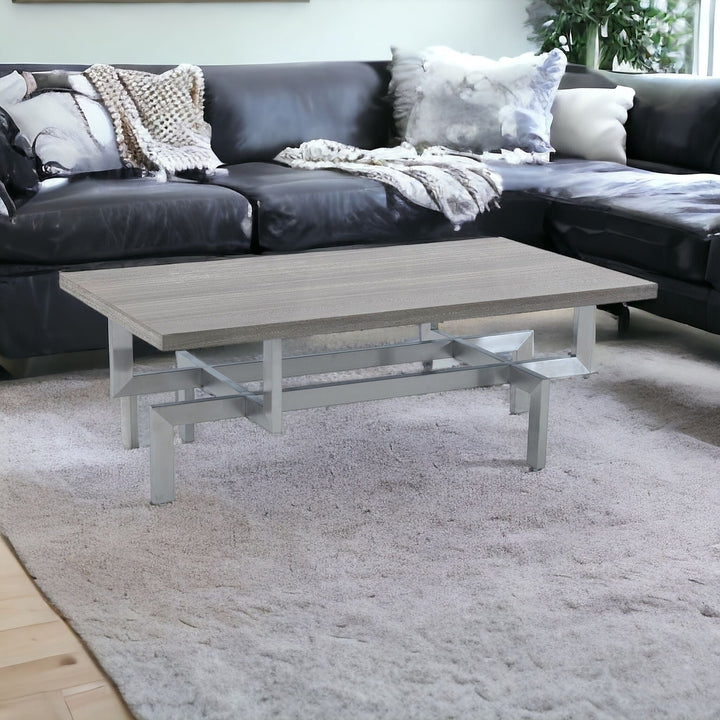 51" Gray And Silver Stainless Steel Coffee Table Image 5