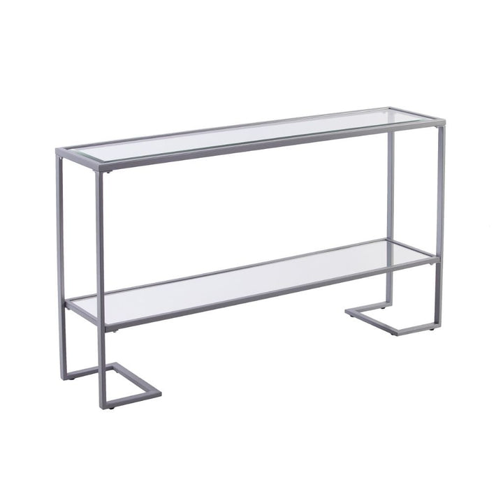 52" Clear and Silver Glass Mirrored Frame Console Table With Storage Image 6