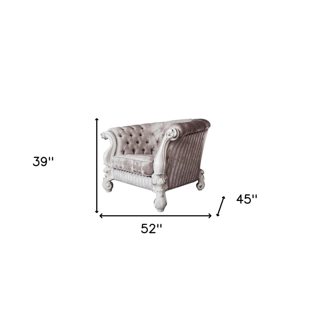 52" Ivory and Bone Fabric Damask Tufted Barrel Chair Image 2