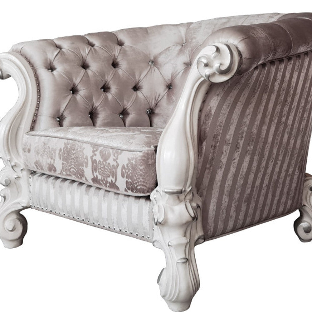 52" Ivory and Bone Fabric Damask Tufted Barrel Chair Image 4