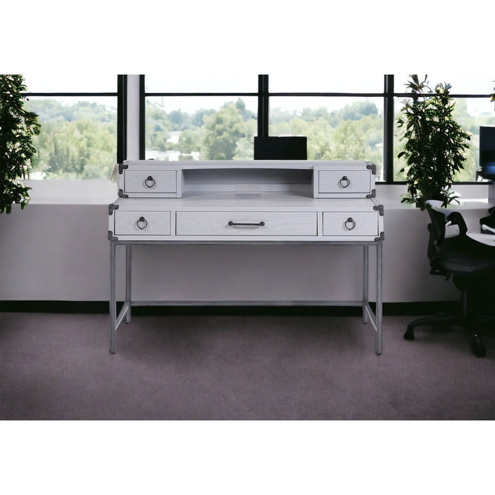 54" Gray Wood Writing Desk With Five Drawers Image 6