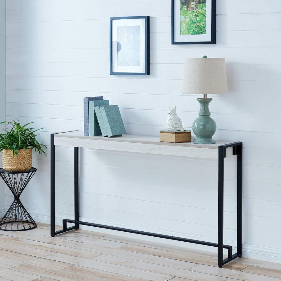 54" White and Black Distressed Sled Console Table Image 1