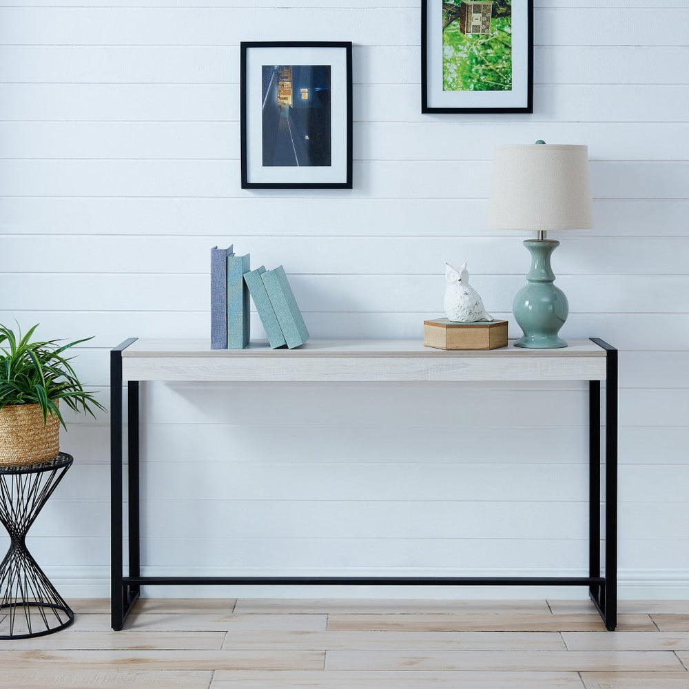 54" White and Black Distressed Sled Console Table Image 2