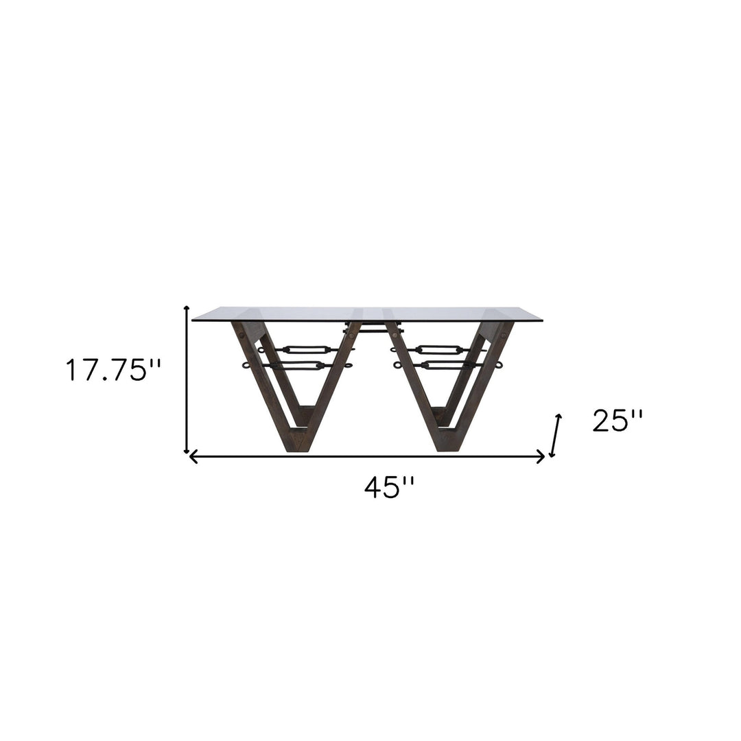 45" Brown Glass And Solid Wood Rectangular Coffee Table Image 8