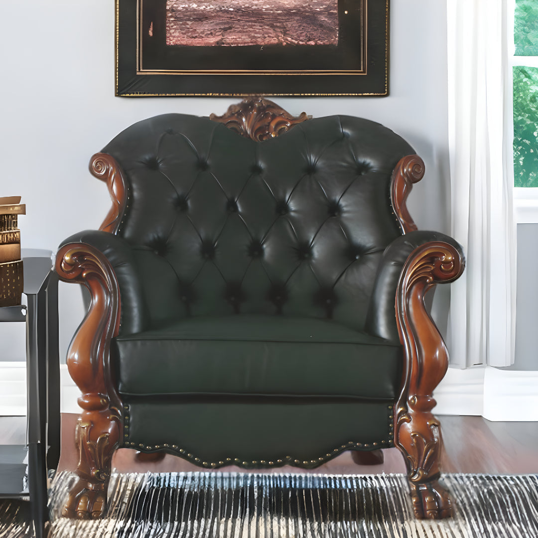 45" Cherry Oak Faux Leather Arm Chair Image 5