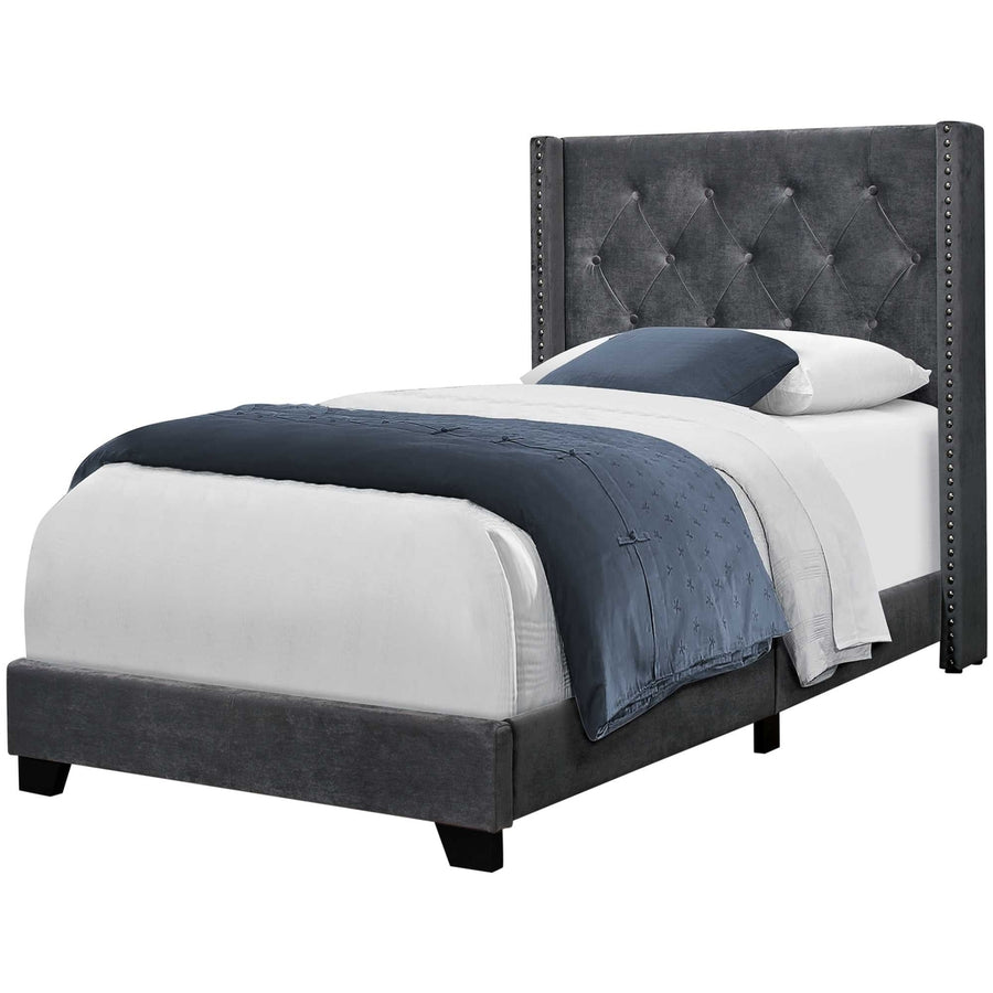 45.25" X 82.75" X 49.75" Dark Grey Velvet With Chrome Trim - Twin Size Bed Image 1