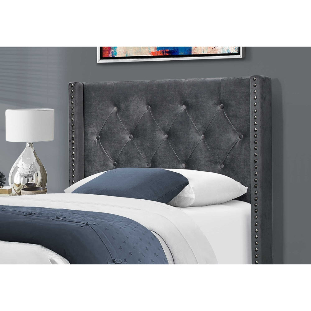 45.25" X 82.75" X 49.75" Dark Grey Velvet With Chrome Trim - Twin Size Bed Image 2