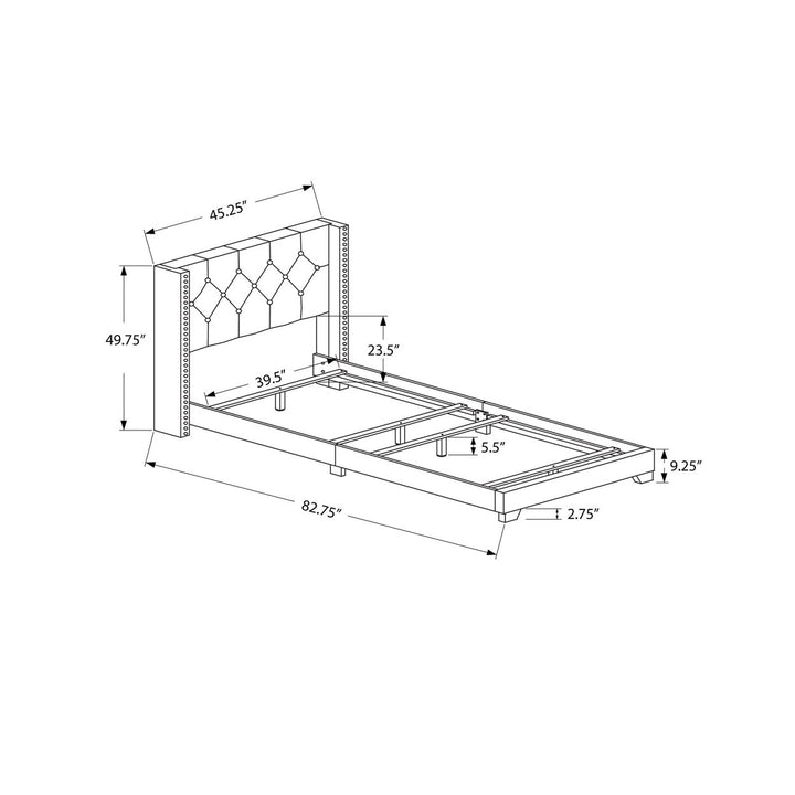 45.25" X 82.75" X 49.75" Dark Grey Velvet With Chrome Trim - Twin Size Bed Image 3