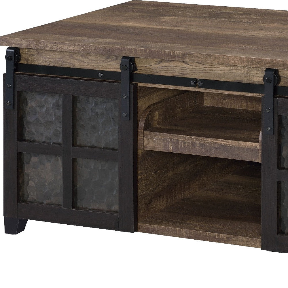 47" Black And Rustic Oak Manufactured Wood Rectangular Coffee Table With Shelf Image 3