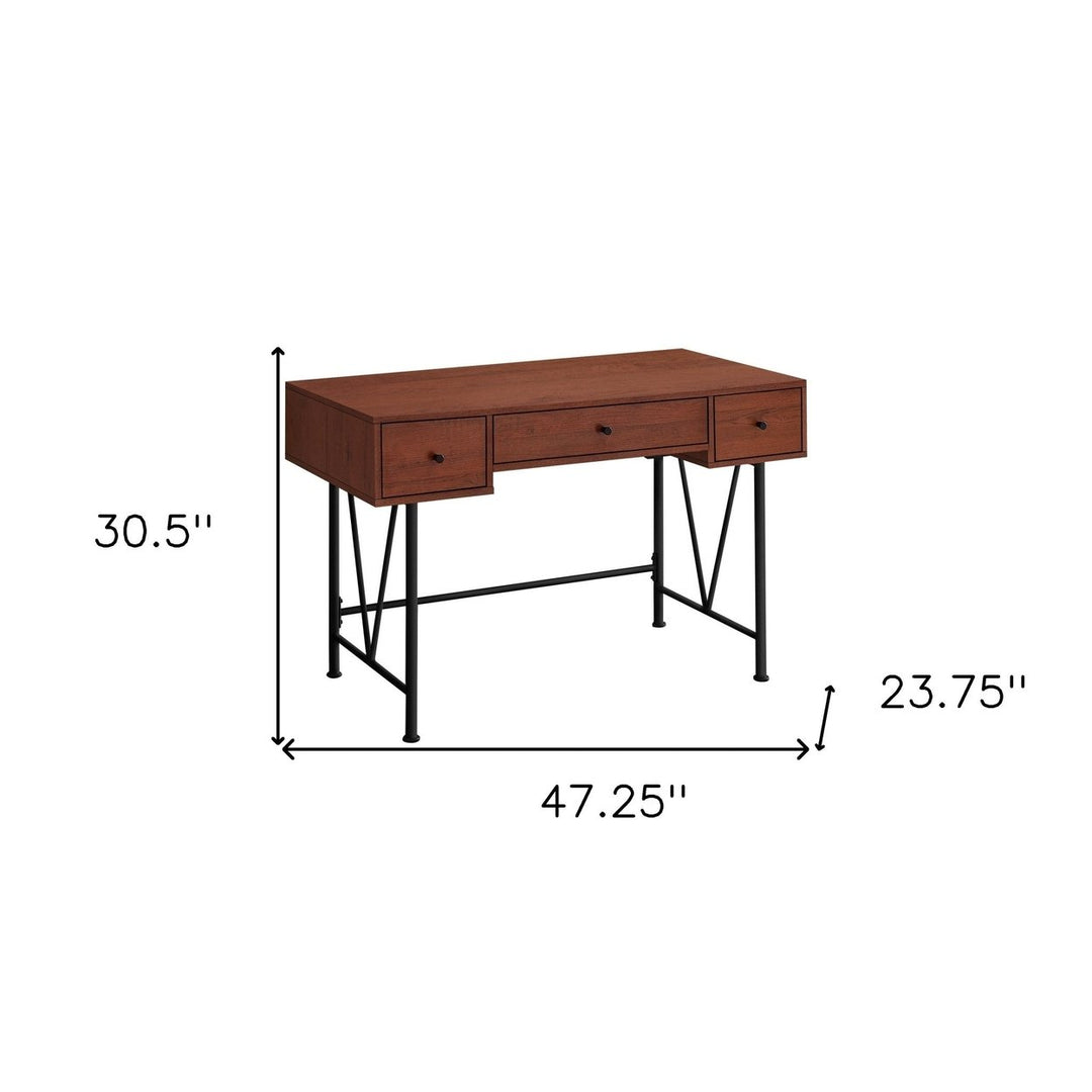 47" Brown and Black Computer Desk With Three Drawers Image 5