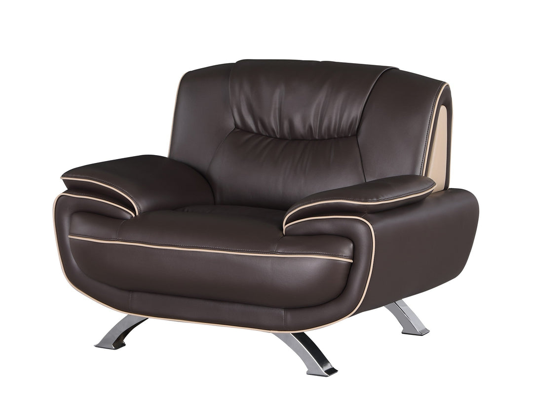 47" Brown and Silver Leather Match Arm Chair Image 2