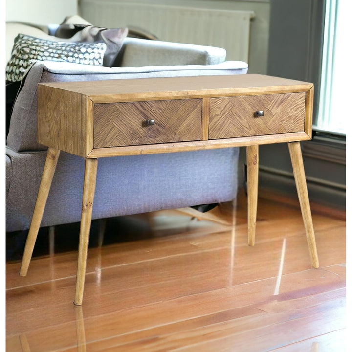 47" Brown End Table With Two Drawers Image 5