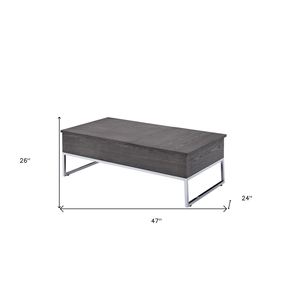 47" Chrome And Gray Oak Rectangular Lift Top Coffee Table Image 2