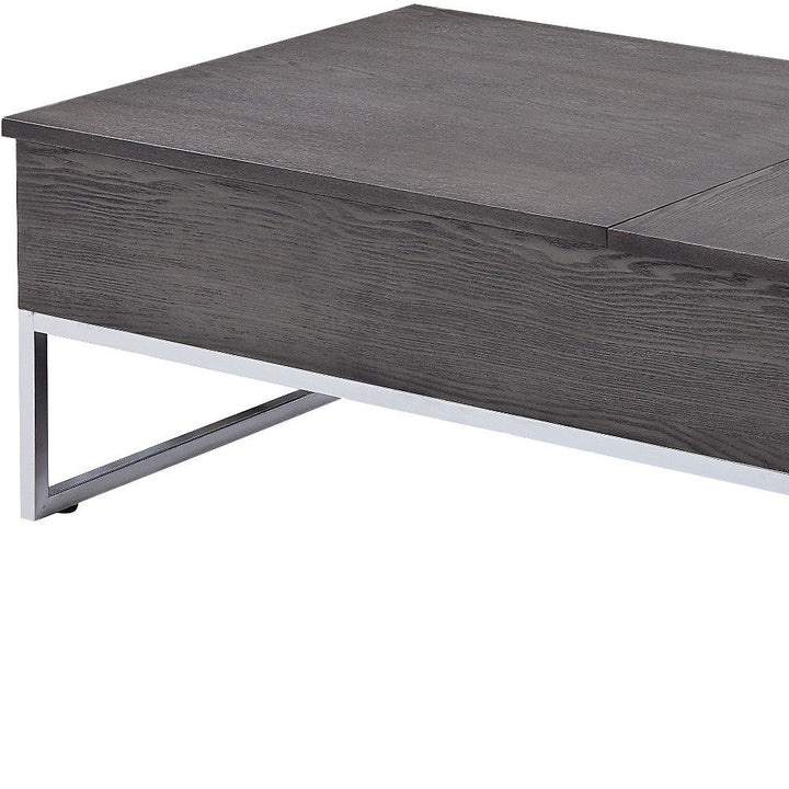 47" Chrome And Gray Oak Rectangular Lift Top Coffee Table Image 4