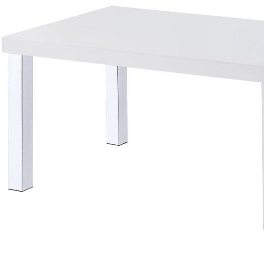 47" Chrome And White Rectangular Coffee Table With Shelf Image 4