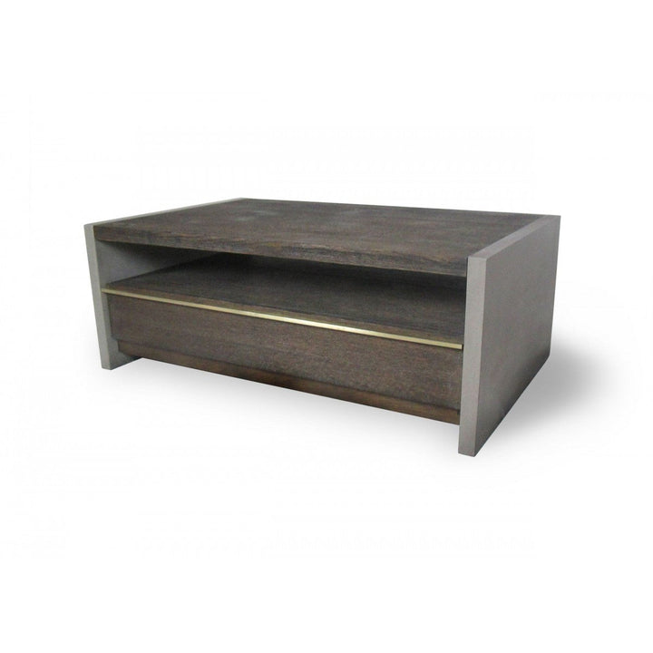 47" Dark Grey Walnut and Concrete Rectangular Coffee Table With Drawer And Shelf Image 1