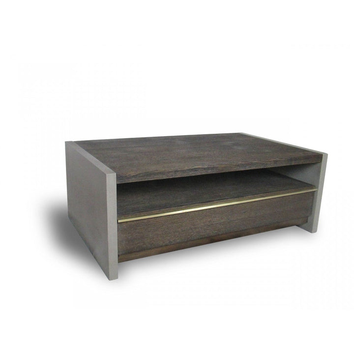 47" Dark Grey Walnut and Concrete Rectangular Coffee Table With Drawer And Shelf Image 2