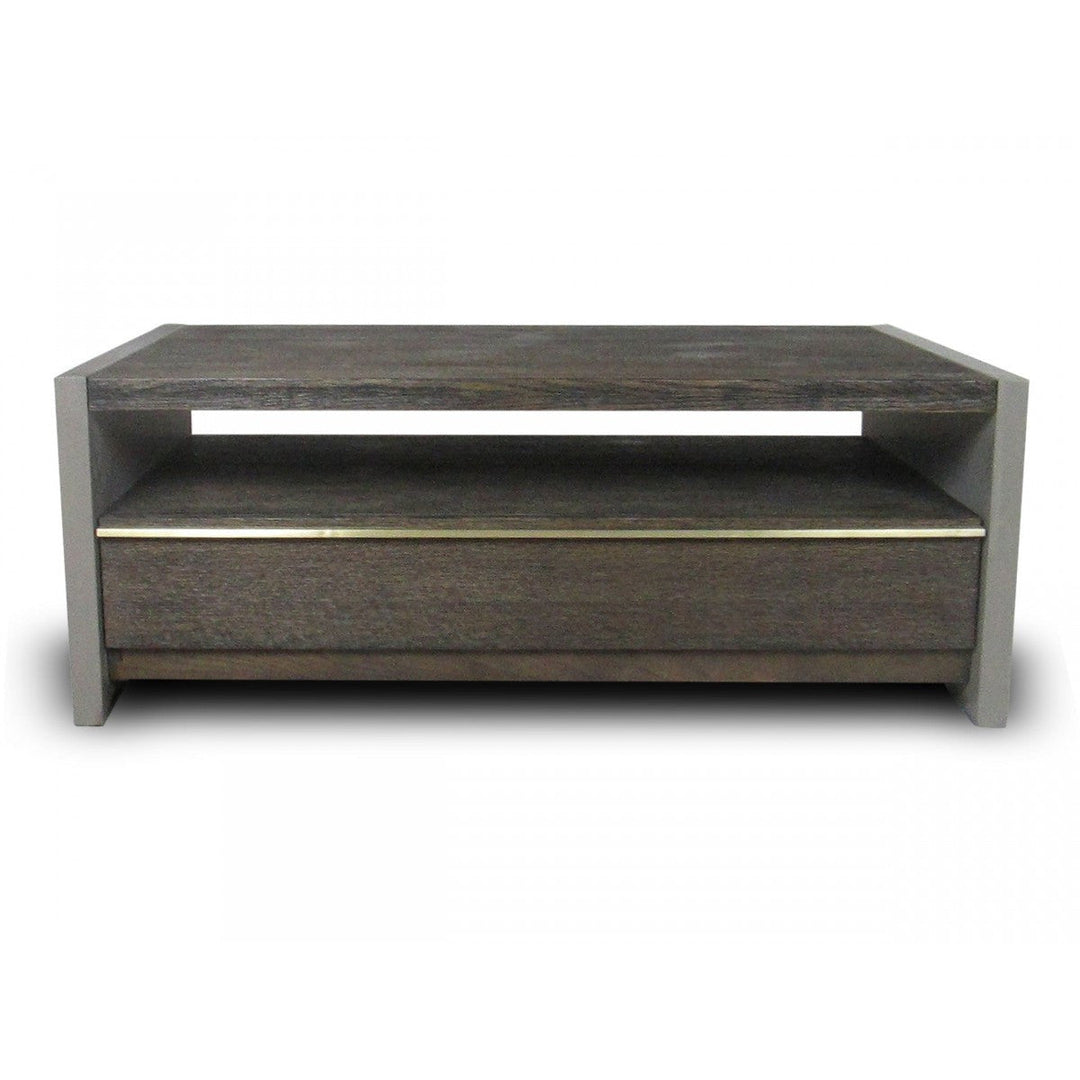 47" Dark Grey Walnut and Concrete Rectangular Coffee Table With Drawer And Shelf Image 3