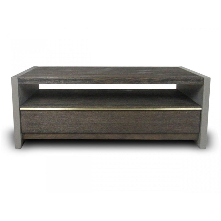 47" Dark Grey Walnut and Concrete Rectangular Coffee Table With Drawer And Shelf Image 3