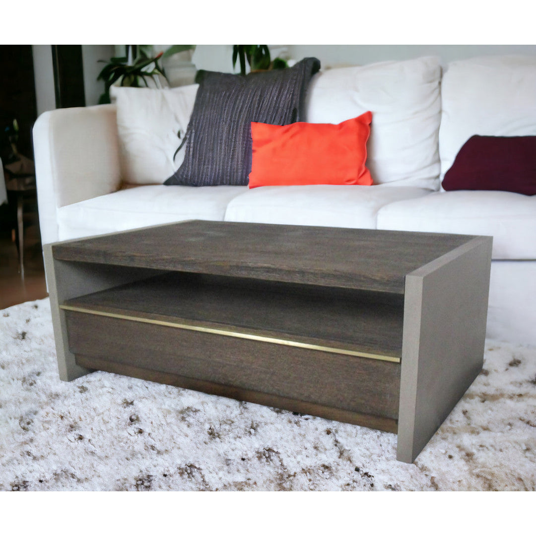 47" Dark Grey Walnut and Concrete Rectangular Coffee Table With Drawer And Shelf Image 6